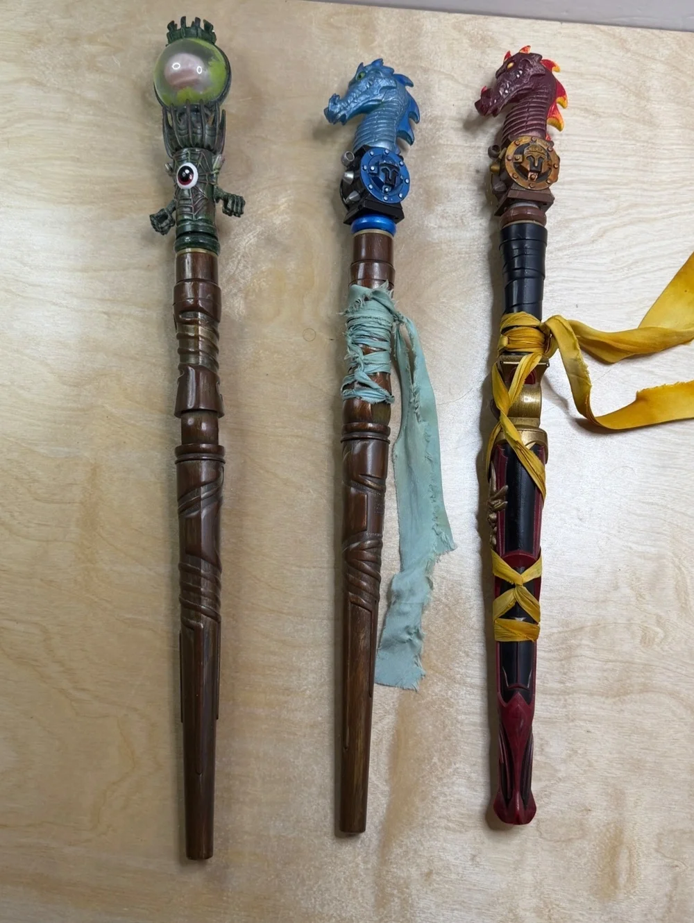 MagiQuest Wands x3 Red Blue Dragon Green Eye Toppers Great Wolf Lodge - Untested